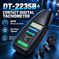 DT-2235B+ Tachometer Kontak Digital Genggam Pengukur RPM Penguji Kecepatan Permukaan dengan Memori LCD untuk Perawatan Motor Konveyor