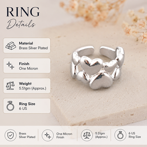 Heart Shape Punk Style 18k Silver Plated Brass <b>Adjustable</b> <b>Ring</b> for Women Unisex Engagement Anniversary Fashion Jewelry Mode - Product Image 1
