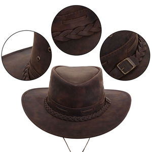 Chapeau de cowboy occidental unisexe en cuir de vachette de haute qualité à large bord avec sangle réglable - Product Image 6