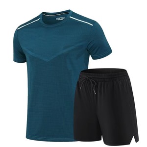 Newest Summer Men Sports Tracksuit Short Sleeve t Shirts Shorts 2 Pieces Round Neck Workout Gym Running <b>Set</b> Men - Product Image 3