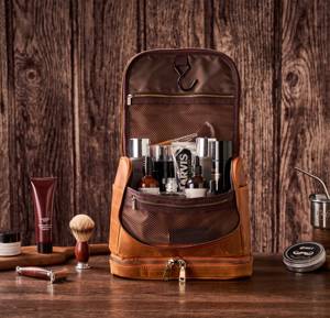 Genuine Leather Toiletry Bag <b>Mens</b> Dopp Kit Shaving Wash Bag Travel Cosmetic <b>Pouch</b> Large Capacity Factory OEM TYG-0189 - Product Image 3