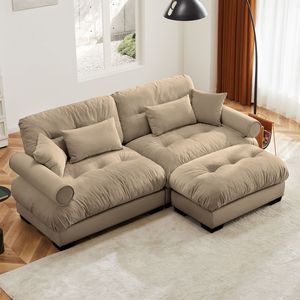 Divano Moderno Oversize a 2 Posti in Velluto con Poggiapiedi, Braccioli Imbottiti e Cuscino Lombare - Cuscini Decorativi Inclusi per Soggiorno - Product Image 1