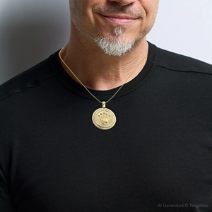 Gold Plated <b>Crown</b> Pendant Medallion Moissanite Charm Necklace Round Iced Jewelry for Men Women - Product Image 3