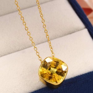 Colgante de Zafiro Amarillo Ceilán Impecable con Corte Cojín, Plata de Ley 925, Chapado en Oro de 14K, Regalo de San Valentín - Product Image 2