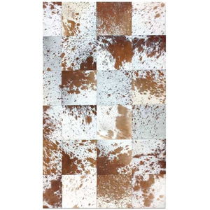 Tapis rectangulaire en peau de vache patchwork, style ferme, marron et blanc à pois, pour décoration de salon, à poils plats et fins, nettoyage facile - Product Image 5