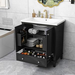 Mobile Bagno Multifunzionale da 30 Pollici con Lavabo Integrato, Struttura Solida in MDF, Ante e Cassetto - Product Image 2
