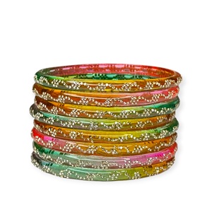 Hot Selling Multi Color Kashmiri Raindrop <b>Glass</b> <b>Bangles</b> Set with Bezel Setting and Pearl Wedding and Festive Wear Gift - Product Image 1