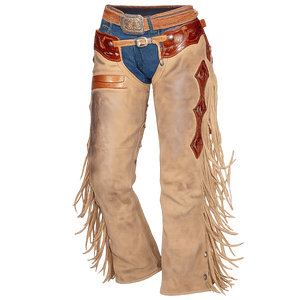 Suede Leather English Chaps <b>Fringe</b> Buckle Button Closure Skinny Fit High for Competition Western Cowboy Riding Leg Protection - Product Image 1
