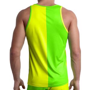 Summer Casual Wear Men Colorblock Tank Top Green <b>Yellow</b> Sleeveless Shirt Quick-Dry Lightweight <b>Fabric</b> Tank Top For Everyday Wear - Product Image 2