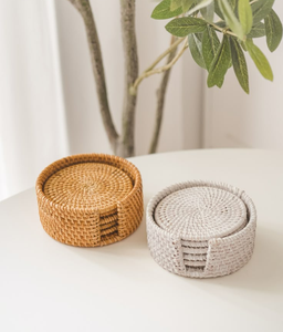 Sous-verres en rotin BOHO de qualité supérieure avec support, tissés à la main, au prix le plus bas. - Product Image 3