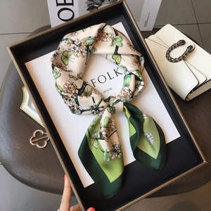 70*70cm Flower Silk Square Scarf Women Satin <b>Shawl</b> <b>Wrap</b> Hijab Female Hair Band Wrist Luxury Headkercheif fashion Bandana - Product Image 4
