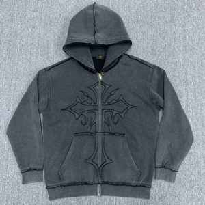 เสื้อฮู้ดดี้วินเทจทรงโอเวอร์ไซส์ ผ้าฟอกยีนส์แบบแอซิดวอช ระบายอากาศได้ดี สั่งทำได้ตามต้องการ แบบยูนิเซ็กซ์ ซิปแบบเต็มตัว ผ้าเฟรนช์เทอร์รี่ ล้างแบบมันวาว - Product Image 5