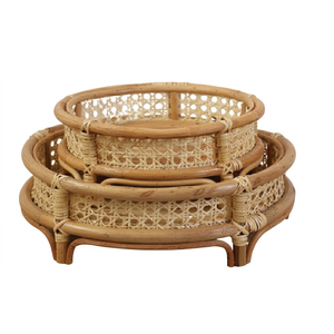 Bandeja de Servicio de Ratán de Lujo, Plato de Madera Rústica Tejida para Cócteles, Fiestas y Eventos, Decoración Elegante para Almacenamiento - Product Image 1