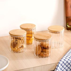 Clear Glass Storage Canister with Wood Lid Kitchen Organizer for Coffee Tea Sugar Spices Nuts <b>Cookies</b> Dry Ingredients - Product Image 1