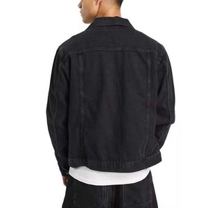 Veste en jean noire pour homme, patchwork, décontractée, respirante, en coton, col rabattu, coupe classique, simple boutonnage, manteau d'automne - Product Image 3