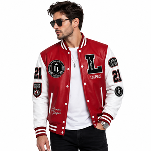Custom Red <b>White</b> Varsity Letterman <b>Jacket</b> for <b>Men</b> and Women with PU Leather Sleeves Chenille Embroidery Patches Rib Knit Collar - Product Image 2