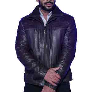 Men's Hooded PU <b>Leather</b> <b>Jacket</b> Waterproof & Breathable Casual Winter Outerwear with Durable Finish - Product Image 1