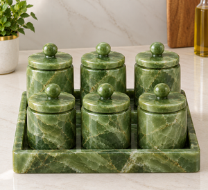 Juego de Molinillos de Sal y Pimienta de Mármol Verde con Bandeja para Decoración de Cocina y Comedor - Product Image 2
