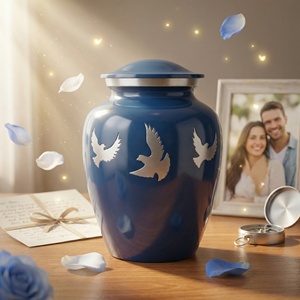 Urne funéraire décorative moderne bleue en métal pour cendres humaines, souvenir commémoratif pour adultes, hommage familial - Product Image 2