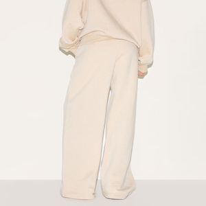 Pantalon streetwear ample à jambe large et taille mi-haute pour femme, en molleton polyester/coton, couleur unie, hiver, longueur intégrale, taille élastique - Product Image 2