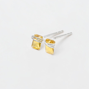 Elevated Minimalist Quartz Citrine <b>Stud</b> Earrings Brass Gemstone Silver Finish Ear <b>Studs</b> Wholesale 2026 Handmade Wearable Art - Product Image 2