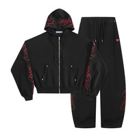 Ensemble de survêtement brodé boxy pour femmes et hommes, ensemble assorti 2 pièces oversize, sweat à capuche zippé, streetwear décontracté