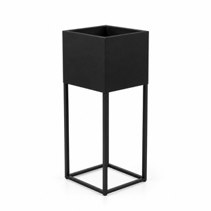 Trio de jardinières surélevées en métal noir |   Ensemble de pots de fleurs carrés d'intérieur avec supports fins pour la décoration du salon, de l'hôtel, du bureau, de la maison et du jardin - Product Image 1