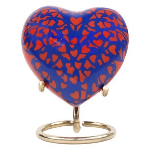 Urnes funéraires pour adultes en laiton/aluminium, finition antique colorée avec motif cœur, pour cendres funéraires. - Product Image 1