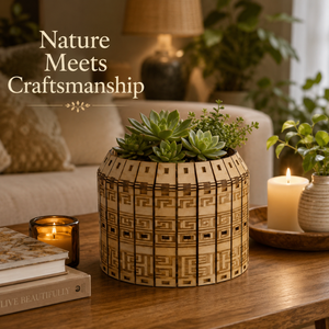 Ensemble de jardinières en bois artisanal de luxe pour la décoration moderne de la maison |   Porte-pot de fleurs décoratif rustique d'inspiration naturelle pour l'intérieur et l'extérieur - Product Image 3