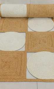 Tapis en jute tressé fait main à carreaux style bohème, rond ou carré, en fibres naturelles, pour une décoration intérieure rustique chic - Product Image 2