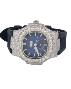 Luxury Iced Out Moissanite Quartz <b>Watch</b> with Stainless Steel Band Alarm 20mm Width - Product Image 1