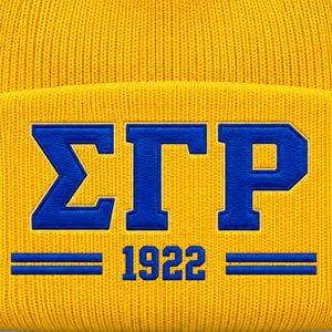 หมวกไหมพรมปักลาย Sigma Gamma Rho สำหรับผู้หญิง สีทอง แบบกำหนดเอง สำหรับพี่น้องในกลุ่ม  งานปักลายแบบพิเศษ  หมวกไหมพรมอุ่นๆ  หมวกสำหรับกลุ่มพี่น้องชาวกรีก - Product Image 6