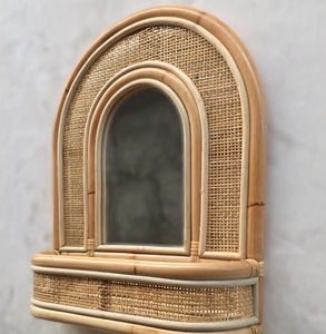 Classic Rattan <b>Mirror</b> With Storage Space Natural Handwoven Bathroom Dry Area <b>Mirror</b> For Keeping <b>Small</b> Toiletries From India - Product Image 4