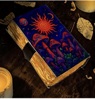 Diario de Tapa Dura de Cuero con Estampado UV de Hongos Psicodélicos New Era Wholesale - Libro de las Sombras Cósmico Hecho a Mano, Regalo