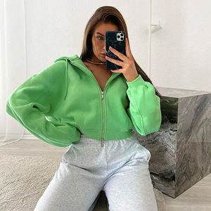 Women's Winter Hooded <b>Zip</b>-<b>Up</b> Top with Front Logo Printed 100% Cotton Breathable & Anti-Pilling Regular Length - Product Image 3