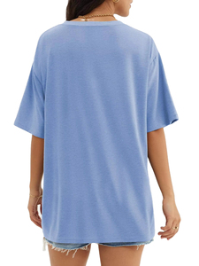 Women's Oversized Light Blue Cotton T-Shirt Short Sleeve Crew Neck Loose Fit Solid Color Breathable Jersey Knit Spring Summer - Product Image 4