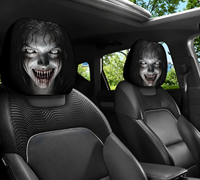 2 housses de tête de siège de voiture élastiques, motif visage de femme fantôme d'horreur d'Halloween, imprimé zombie fille effrayante