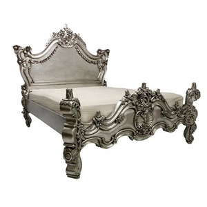 Marco de camas de madera de caoba maciza antigua francesa, muebles de dormitorio tallados a mano artísticos ricos para hogar o apartamento europeo - Product Image 1