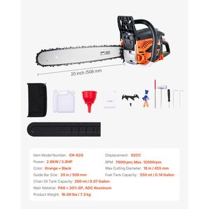 Motosega a Benzina da 20 Pollici, 62 Cc, 3.8 HP, Doppia Potenza con Impugnatura Antiscivolo - Product Image 6