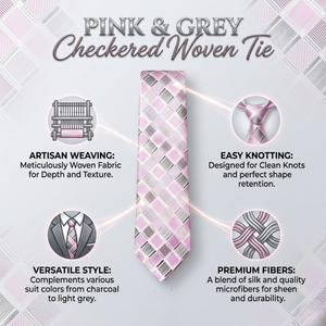 Pink Grey Checkered <b>Tie</b> for Men Premium Woven Necktie | Formal, Business, Wedding Wear Stylish Designer <b>Tie</b> | India 2026 Export - Product Image 5