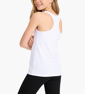 Vente en gros de débardeurs d'été personnalisés pour filles, blancs, sans manches, en coton tricoté, pour l'école, le sport et la danse - Product Image 1
