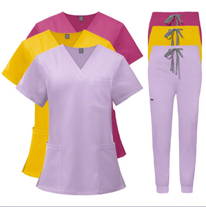 Standard US <b>Size</b> Purple Double Pockets Hospital Nurse Doctor <b>Scrubs</b> Uniform Sets Polyester Rayon Spandex Clinic Medical Uniforms - Product Image 1