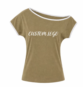 Camiseta Corta Rosa para Mujer, de Manga Corta, Tejida, 100% Algodón, Casual, con Logotipo Personalizado, Apliques, Ecológica, para Primavera - Product Image 4