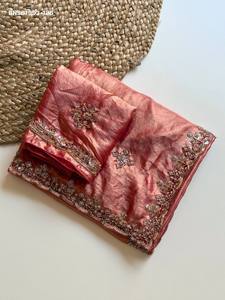 Ocassional wear Space Silk with Gold <b>Beads</b> & Cutdana Hand work Butta & Border Saree-Matching work Blouse Set Indian Exporter - Product Image 2