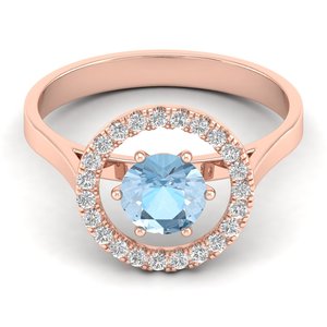Bague REYES de luxe en or rose 14 carats avec pierre précieuse aigue-marine pour femme, design tendance, bijou de fiançailles ou de mariage en moissanite - Product Image 1
