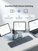 Clavier sans fil pliable à trois volets avec pavé tactile, étui en cuir, clavier portable mini pliable pour iPad, tablette, téléphone, ordinateur portable, bureau