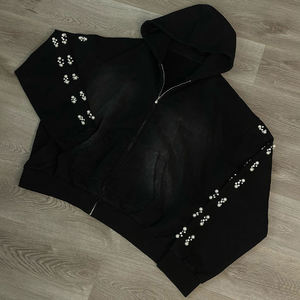 Nouveau design, sweat à capuche épais 100 % coton, effet vintage délavé, personnalisé, effet usé soleil, zippé, pour homme - Product Image 6