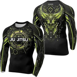 FORHOMIES Jiu Jitsu Rash Guard Long Sleeve <b>Compression</b> <b>Shirt</b> <b>Men</b> Black Green Sublimation Print Quick Dry Full Sleeve - Product Image 1