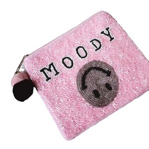 กระเป๋ามีซิปขนาดเล็กปักลายหน้าลูกปัดสีชมพูและสีดำหรูหรามีสไตล์ไม่เหมือนใครจากอินเดีย - Product Image 1