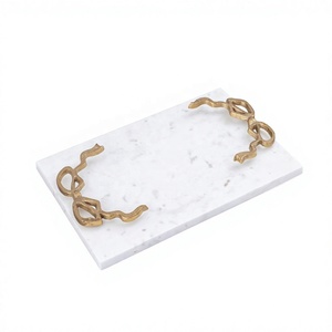 Marble <b>Decorative</b> Tray Rectangle Serving Platter Floral Handle Table <b>Decor</b> for Living Room Anniversary Gift - Product Image 1
